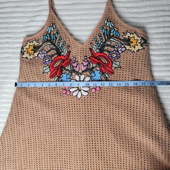 Judith March Bohemian Embroidered Crochet Mini Dress M Lined Cotton Festival - Picture 7 of 10